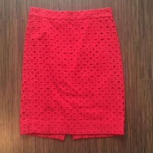 Jcrew red eyelet pencil skirt